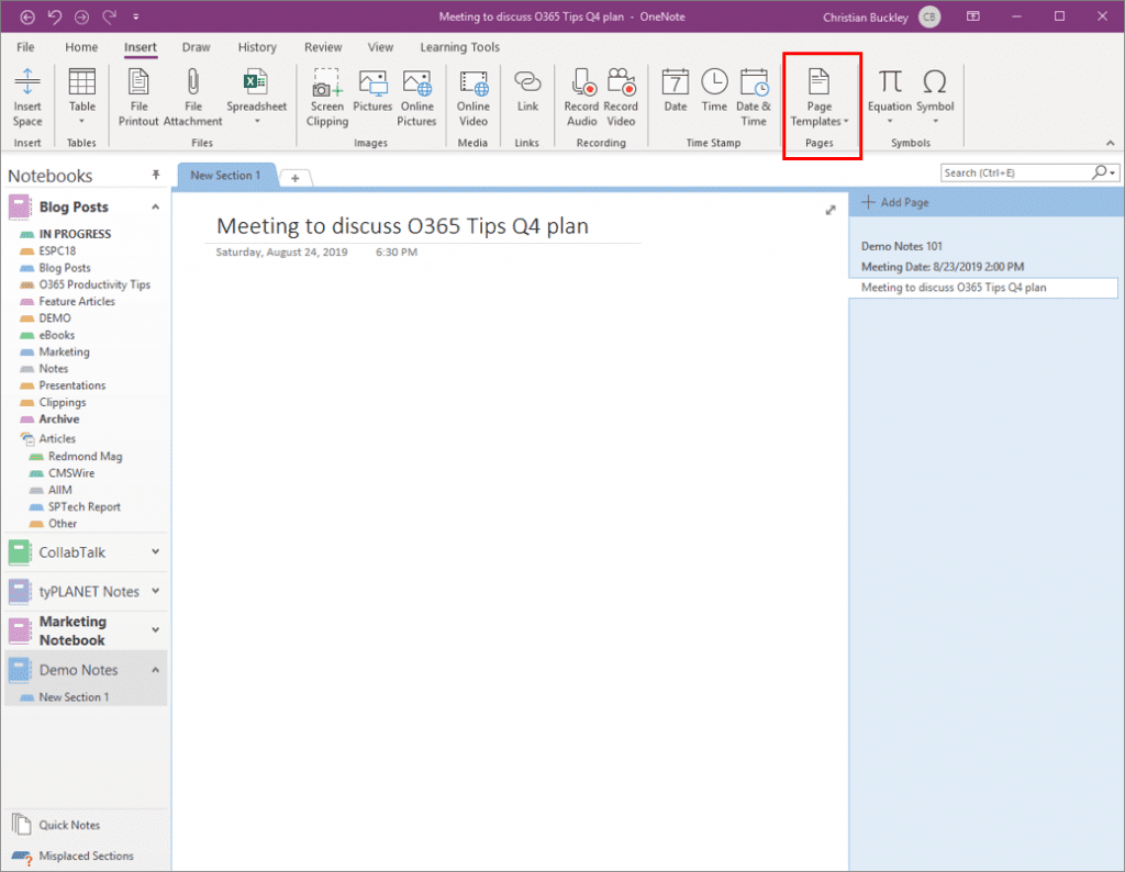 Adding page templates to OneNote