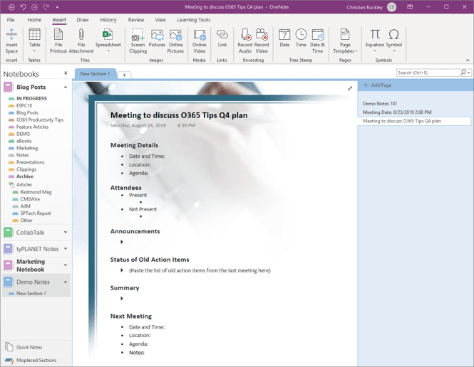 taking notes on onenote