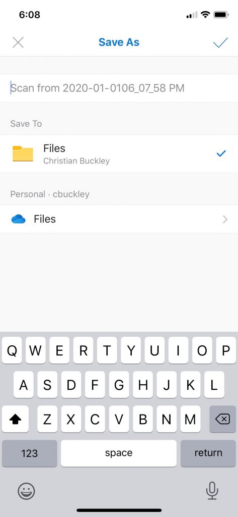 Storing your Office Lens or OneDrive scanned image