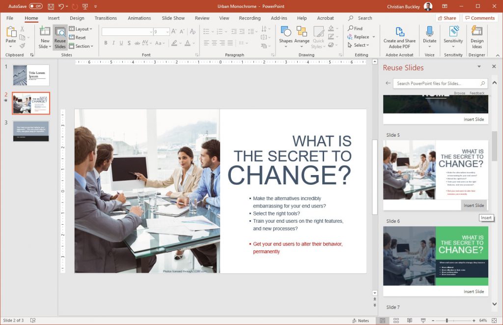 Inserted slides from existing PowerPoint presentation for reuse