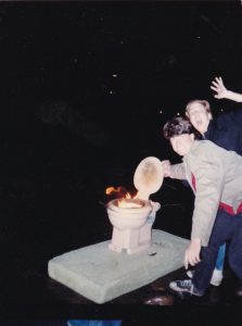 Preston and I during the infamous toilet burning incident