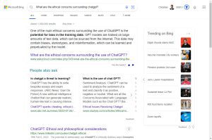 Results from the new Bing search experience with ChatGPT integration